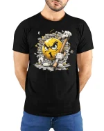 Angry Number One Smash Graphic T-Shirt Funny Attitude Tee - model wearing black tee with hands behind back