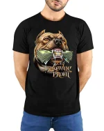 Savage Profit Pitbull Money Graphic T-Shirt Street Hustle Tee - model wearing black tee with hands behind back