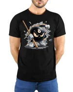 Angry 8 Ball Smash Graphic T-Shirt Pool Player Attitude Tee - model wearing black tee with hands behind back