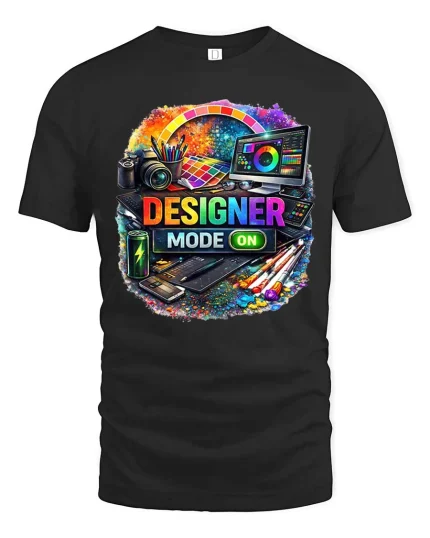 Designer Mode On Creative Graphic Artist T Shirt Style - black t-shirt on white background