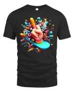 Creative Skate Hand Pop Art Colorful Graphic T Shirt Style - black t-shirt on white background