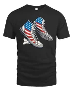 USA Flag Sneakers Patriotic Style Graphic T Shirt - black t-shirt on white background
