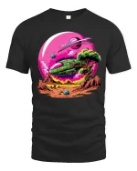 Retro Space Landscape Sci Fi Planet Graphic T Shirt Style - black t-shirt on white background