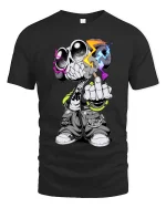 Street Skull Rebel Neon Urban Graphic T Shirt Style - black t-shirt on white background