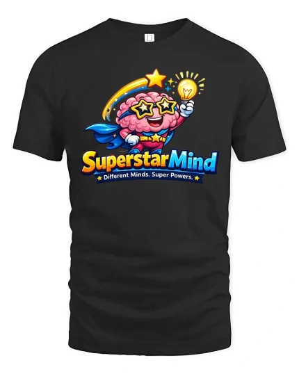 Superstar Mind Brain Hero Smart Graphic T Shirt Style - black t-shirt on white background