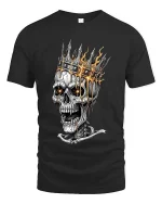 Burning Crown Skull King Dark Gothic Graphic T Shirt - black t-shirt on white background
