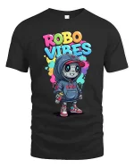 Robo Vibes Cute Street Robot Graphic T Shirt Style - black t-shirt on white background