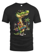 Cool Crocodile Skater Summer Vibes Graphic T Shirt Style - black t-shirt on white background