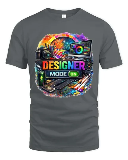 Designer Mode On Creative Graphic Artist T Shirt Style - gray t-shirt on white background