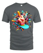 Creative Skate Hand Pop Art Colorful Graphic T Shirt Style - gray t-shirt on white background
