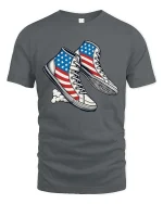 USA Flag Sneakers Patriotic Style Graphic T Shirt - gray t-shirt on white background