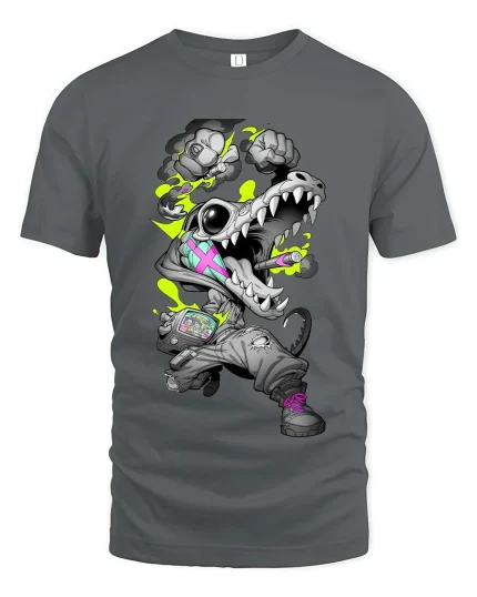 Neon Crocodile Streetwear Graffiti Graphic T Shirt Style - gray t-shirt on white background