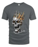 Burning Crown Skull King Dark Gothic Graphic T Shirt - gray t-shirt on white background