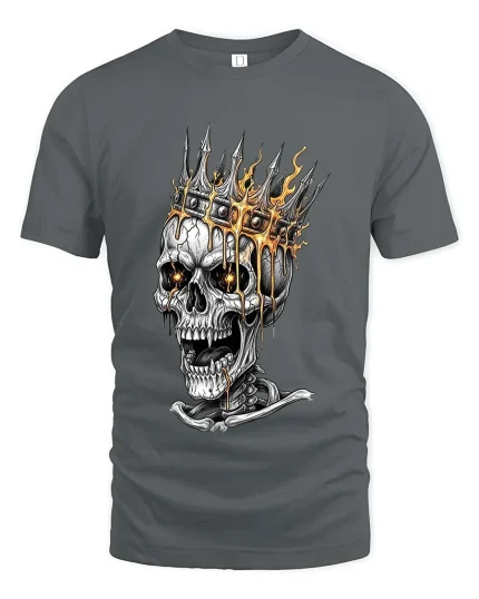 Burning Crown Skull King Dark Gothic Graphic T Shirt - gray t-shirt on white background