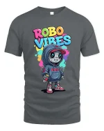 Robo Vibes Cute Street Robot Graphic T Shirt Style - gray t-shirt on white background