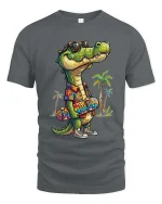 Cool Crocodile Skater Summer Vibes Graphic T Shirt Style - gray t-shirt on white background