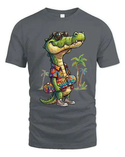 Cool Crocodile Skater Summer Vibes Graphic T Shirt Style - gray t-shirt on white background