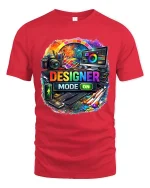 Designer Mode On Creative Graphic Artist T Shirt Style - red t-shirt on white background