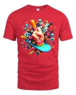 Creative Skate Hand Pop Art Colorful Graphic T Shirt Style - red t-shirt on white background