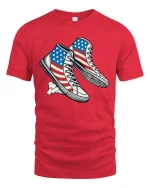 USA Flag Sneakers Patriotic Style Graphic T Shirt - red t-shirt on white background