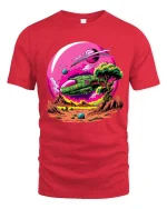 Retro Space Landscape Sci Fi Planet Graphic T Shirt Style - red t-shirt on white background