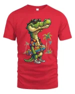 Cool Crocodile Skater Summer Vibes Graphic T Shirt Style - red t-shirt on white background