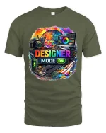Designer Mode On Creative Graphic Artist T Shirt Style - military green t-shirt on white background