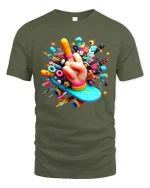 Creative Skate Hand Pop Art Colorful Graphic T Shirt Style - military green t-shirt on white background