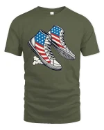 USA Flag Sneakers Patriotic Style Graphic T Shirt - military green t-shirt on white background