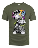 Street Skull Rebel Neon Urban Graphic T Shirt Style - military green t-shirt on white background