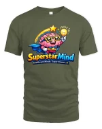 Superstar Mind Brain Hero Smart Graphic T Shirt Style - military green t-shirt on white background