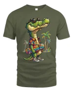 Cool Crocodile Skater Summer Vibes Graphic T Shirt Style - military green t-shirt on white background