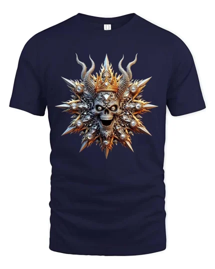 Royal Skull King Crown Dark Gothic Graphic T Shirt - navy t-shirt on white background