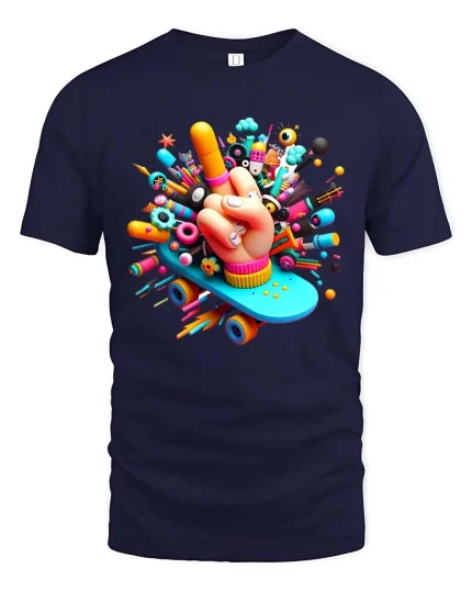 Creative Skate Hand Pop Art Colorful Graphic T Shirt Style - navy t-shirt on white background