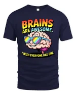Brains Are Awesome Funny Smart Humor Graphic T Shirt - navy t-shirt on white background