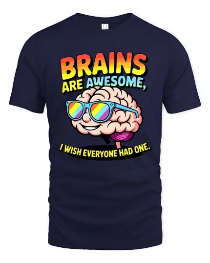 Brains Are Awesome Funny Smart Humor Graphic T Shirt - navy t-shirt on white background