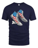 USA Flag Sneakers Patriotic Style Graphic T Shirt - navy t-shirt on white background