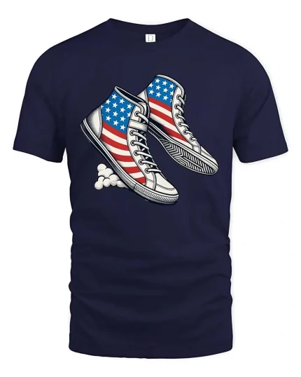 USA Flag Sneakers Patriotic Style Graphic T Shirt - navy t-shirt on white background