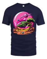 Retro Space Landscape Sci Fi Planet Graphic T Shirt Style - navy t-shirt on white background
