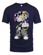 Street Skull Rebel Neon Urban Graphic T Shirt Style - navy t-shirt on white background