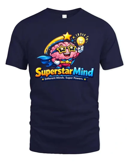 Superstar Mind Brain Hero Smart Graphic T Shirt Style - navy t-shirt on white background