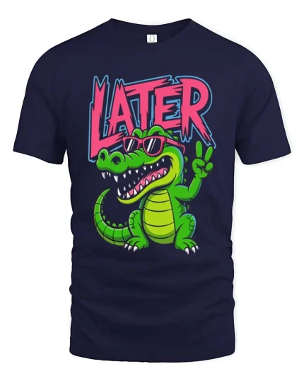 Later Gator Funny Alligator Cool Graphic T Shirt Style - navy t-shirt on white background