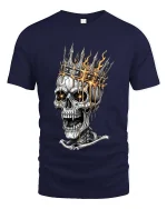 Burning Crown Skull King Dark Gothic Graphic T Shirt - navy t-shirt on white background