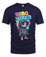 Robo Vibes Cute Street Robot Graphic T Shirt Style - navy t-shirt on white background