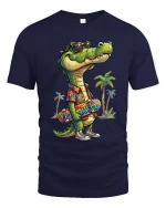 Cool Crocodile Skater Summer Vibes Graphic T Shirt Style - navy t-shirt on white background