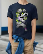 Neon Crocodile Streetwear Graffiti Graphic T Shirt Style - model wearing navy tee with hands in pockets