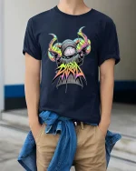 Divine Neon Street Hands Urban Graffiti Graphic T Shirt - model wearing navy tee with hands in pockets
