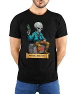 Protocol Zero Void Alien Sci Fi Street Graphic T Shirt - model wearing black tee with hands behind back