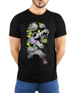 Neon Crocodile Streetwear Graffiti Graphic T Shirt Style - model wearing black tee with hands behind back