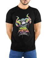 Divine Neon Street Hands Urban Graffiti Graphic T Shirt - model wearing black tee with hands behind back